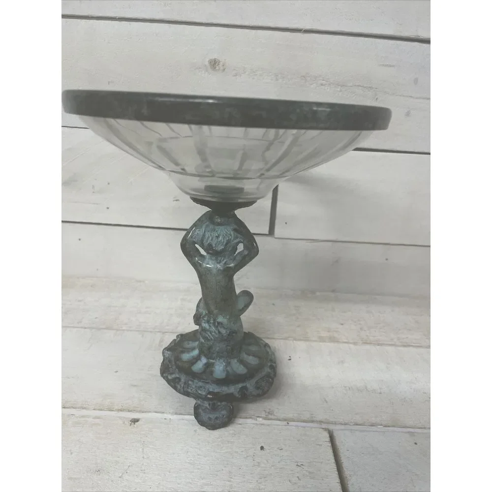 Antique Cherub Angel Brass Pedestal Bowl Made In India Fast Shipping